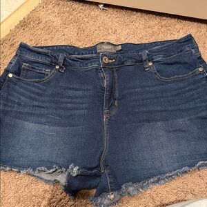 Torrid Dark Blue Frayed Denim Shorts